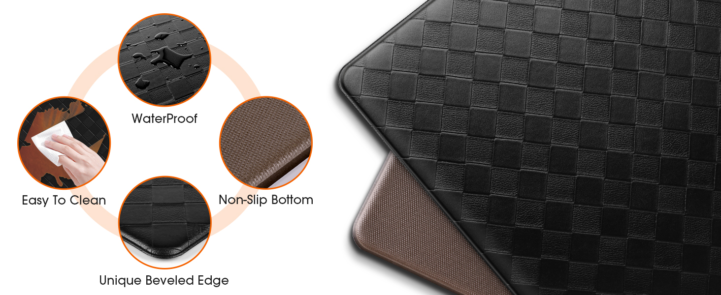 Kitchen Mats, 2PCS Kitchen Rugs, Cushioned Anti Fatigue Kitchen Mats for Floor, Non-Slip Standing Sink Mat, Waterproof Kitchen Rug Set for Kitchen Floor Office,17.3