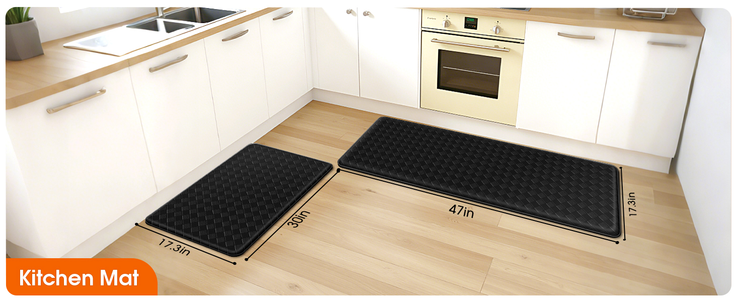 Kitchen Mats, 2PCS Kitchen Rugs, Cushioned Anti Fatigue Kitchen Mats for Floor, Non-Slip Standing Sink Mat, Waterproof Kitchen Rug Set for Kitchen Floor Office,17.3