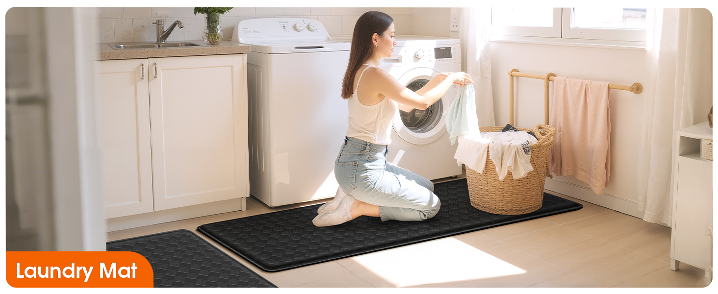 Kitchen Mats, 2PCS Kitchen Rugs, Cushioned Anti Fatigue Kitchen Mats for Floor, Non-Slip Standing Sink Mat, Waterproof Kitchen Rug Set for Kitchen Floor Office,17.3
