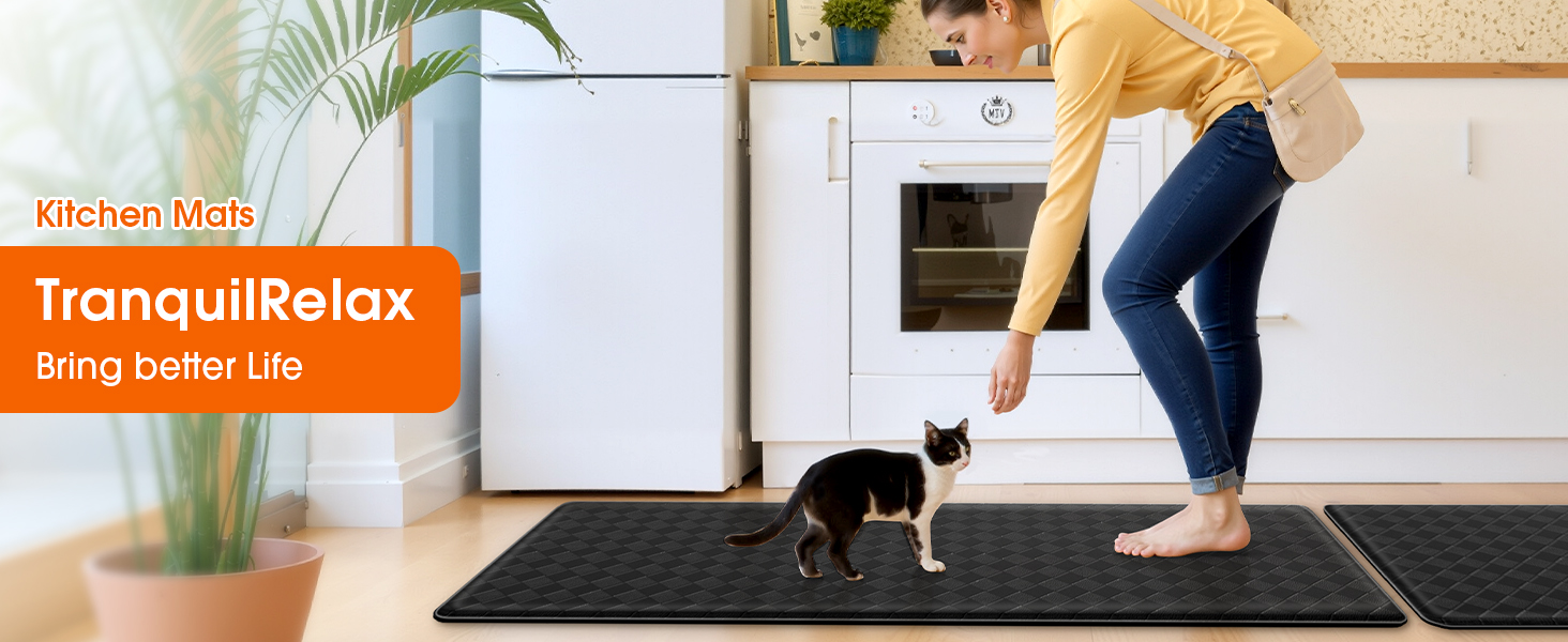 Kitchen Mats, 2PCS Kitchen Rugs, Cushioned Anti Fatigue Kitchen Mats for Floor, Non-Slip Standing Sink Mat, Waterproof Kitchen Rug Set for Kitchen Floor Office,17.3
