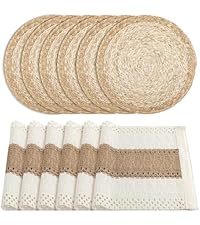 ADRIMER Placemats, Heat Resistant Oval Placemats Set of 4 Washable 12 x 17 Inch, Waterproof Table Mats, Wipeable Pu Place Mats for Kitchen, Dining Room, Turmeric Brown+Light Brown+Green+Blue