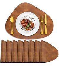 ADRIMER Placemats, Heat Resistant Oval Placemats Set of 4 Washable 12 x 17 Inch, Waterproof Table Mats, Wipeable Pu Place Mats for Kitchen, Dining Room, Turmeric Brown+Light Brown+Green+Blue