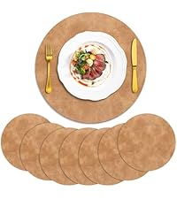 ADRIMER Placemats, Heat Resistant Oval Placemats Set of 4 Washable 12 x 17 Inch, Waterproof Table Mats, Wipeable Pu Place Mats for Kitchen, Dining Room, Turmeric Brown+Light Brown+Green+Blue