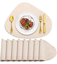 ADRIMER Placemats, Heat Resistant Oval Placemats Set of 8 Washable 12 x 17 Inch, Waterproof Table Mats, Wipeable Pu Place Mats for Kitchen, Dining Room, Turmeric Brown