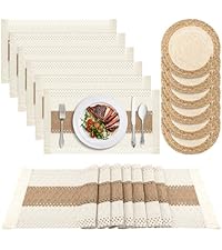 ADRIMER Placemats, Heat Resistant Oval Placemats Set of 8 Washable 12 x 17 Inch, Waterproof Table Mats, Wipeable Pu Place Mats for Kitchen, Dining Room, Turmeric Brown