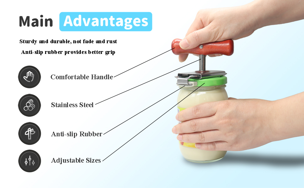 Jar Opener for Seniors with Arthritis & Weak Hands, Easy Twist Jar Openers, Adjustable Multifunctional Jar Lid Opener, Jar Bottle Cap Opener Gripper, Useful Gifts for Elderly/Women/Men (Wood Handle)