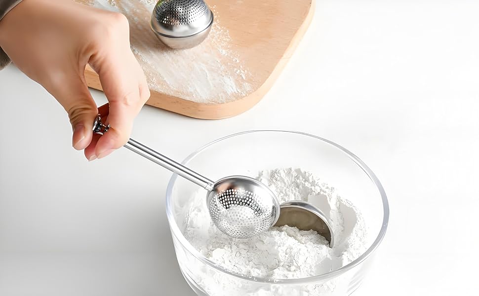 Powdered Sugar Shaker Duster Flour Sifter, Stainless Steel Fine Mesh Sifter and Operated Handle Flour Duster for Baking Sugar Tea Spices Strainers