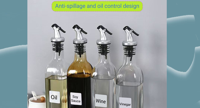 7-Pack Professional Oil Pour Spouts - Extra Wide Mouth for Syrup & Soy Sauce Bottles + Standard Wine Stoppers (Silver)