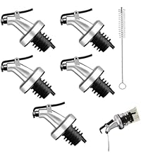 7-Pack Professional Oil Pour Spouts - Extra Wide Mouth for Syrup & Soy Sauce Bottles + Standard Wine Stoppers (Silver)