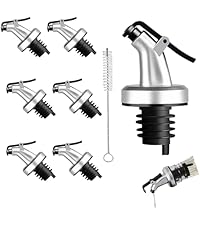 7-Pack Professional Oil Pour Spouts - Extra Wide Mouth for Syrup & Soy Sauce Bottles + Standard Wine Stoppers (Silver)