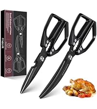 HUUSK Kitchen Scissors All Purpose - Stainless Steel Kitchen Shear, Sharp Silver Meat Scissors Dishwasher Safe, Heavy Duty Poultry Shears, Japanese Cooking Scissor for Food, Christmas Gifts for Women