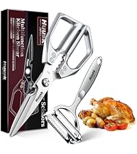 HUUSK Kitchen Scissors All Purpose - Stainless Steel Kitchen Shear, Sharp Silver Meat Scissors Dishwasher Safe, Heavy Duty Poultry Shears, Japanese Cooking Scissor for Food, Christmas Gifts for Women