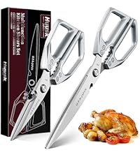 HUUSK Kitchen Scissors All Purpose - Stainless Steel Kitchen Shear, Sharp Silver Meat Scissors Dishwasher Safe, Heavy Duty Poultry Shears, Japanese Cooking Scissor for Food, Christmas Gifts for Women