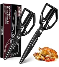 HUUSK Kitchen Scissors All Purpose - Stainless Steel Kitchen Shear, Sharp Silver Meat Scissors Dishwasher Safe, Heavy Duty Poultry Shears, Japanese Cooking Scissor for Food, Christmas Gifts for Women