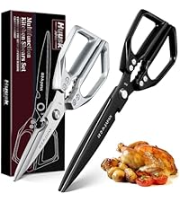 HUUSK Kitchen Scissors All Purpose - Stainless Steel Kitchen Shear, Sharp Silver Meat Scissors Dishwasher Safe, Heavy Duty Poultry Shears, Japanese Cooking Scissor for Food, Christmas Gifts for Women