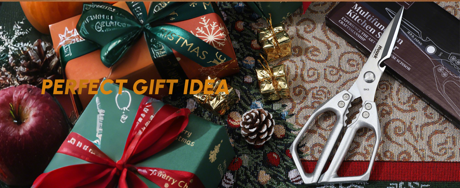 HUUSK Kitchen Scissors All Purpose - Stainless Steel Kitchen Shear, Sharp Silver Meat Scissors Dishwasher Safe, Heavy Duty Poultry Shears, Japanese Cooking Scissor for Food, Christmas Gifts for Women