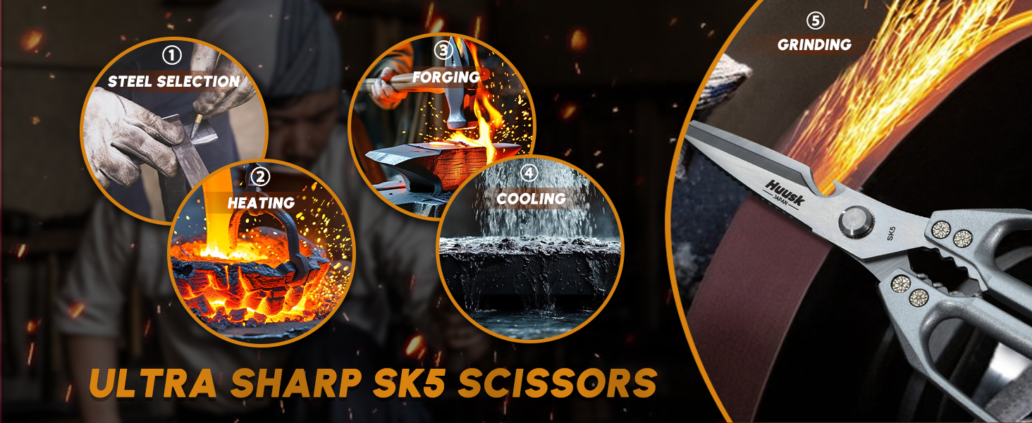 HUUSK Kitchen Scissors All Purpose - Stainless Steel Kitchen Shear, Sharp Silver Meat Scissors Dishwasher Safe, Heavy Duty Poultry Shears, Japanese Cooking Scissor for Food, Christmas Gifts for Women