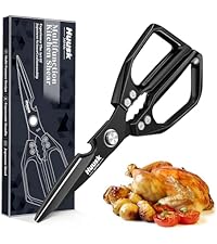 HUUSK Kitchen Scissors All Purpose - Stainless Steel Kitchen Shear, Sharp Silver Meat Scissors Dishwasher Safe, Heavy Duty Poultry Shears, Japanese Cooking Scissor for Food, Christmas Gifts for Women