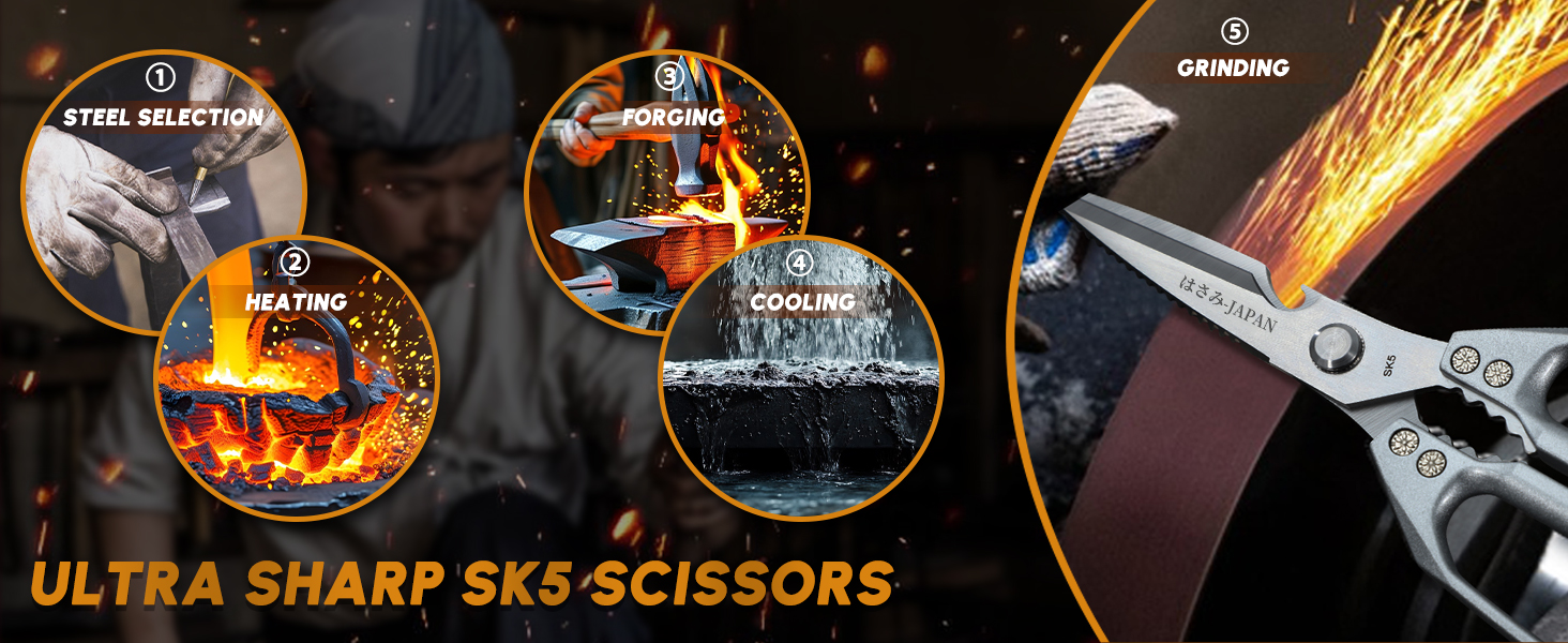 HUUSK Kitchen Scissors Set Silver - Stainless Steel Kitchen Shear, Sharp Meat Scissors Dishwasher Safe, Heavy Duty Poultry Shears, Japanese Cooking Scissor for Food, Christmas Gifts for Men Women