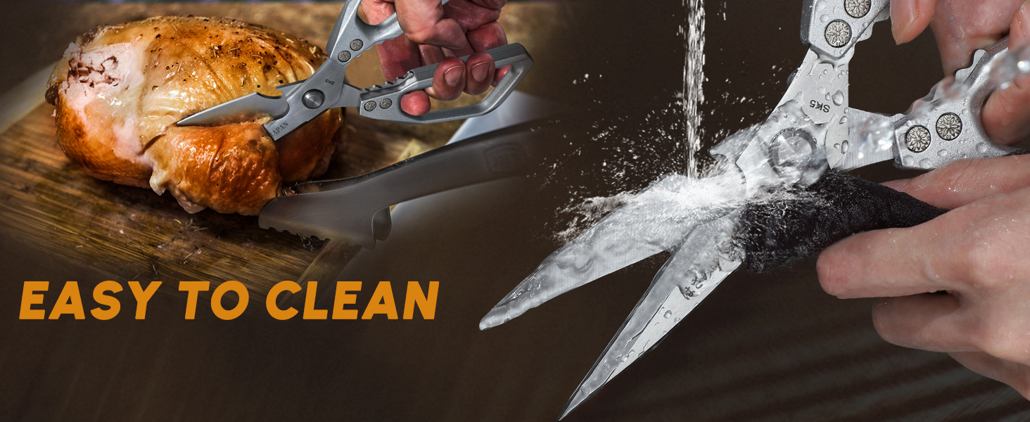 HUUSK Kitchen Scissors Set Silver - Stainless Steel Kitchen Shear, Sharp Meat Scissors Dishwasher Safe, Heavy Duty Poultry Shears, Japanese Cooking Scissor for Food, Christmas Gifts for Men Women