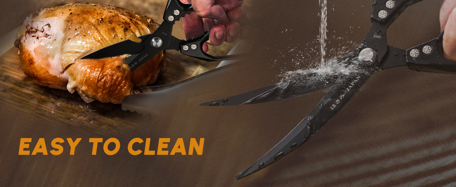 HUUSK Kitchen Scissors Set Black - Stainless Steel Kitchen Shears, Sharp Meat Scissors Dishwasher Safe, Heavy Duty Poultry Shears All Purpose, Japanese Cooking Scissor for Food,Christmas Gifts for Men