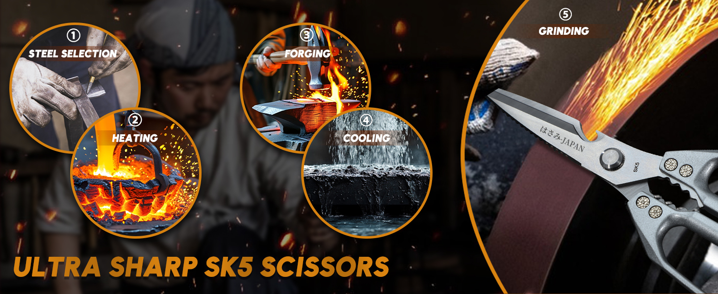 HUUSK Kitchen Shears Set Upgraded - Stainless Steel Kitchen Scissors, Sharp Meat Scissors, Heavy Duty Poultry Shear, Japanese Cooking Scissor for Food, Dishwasher Safe, Christmas Gifts for Men Women