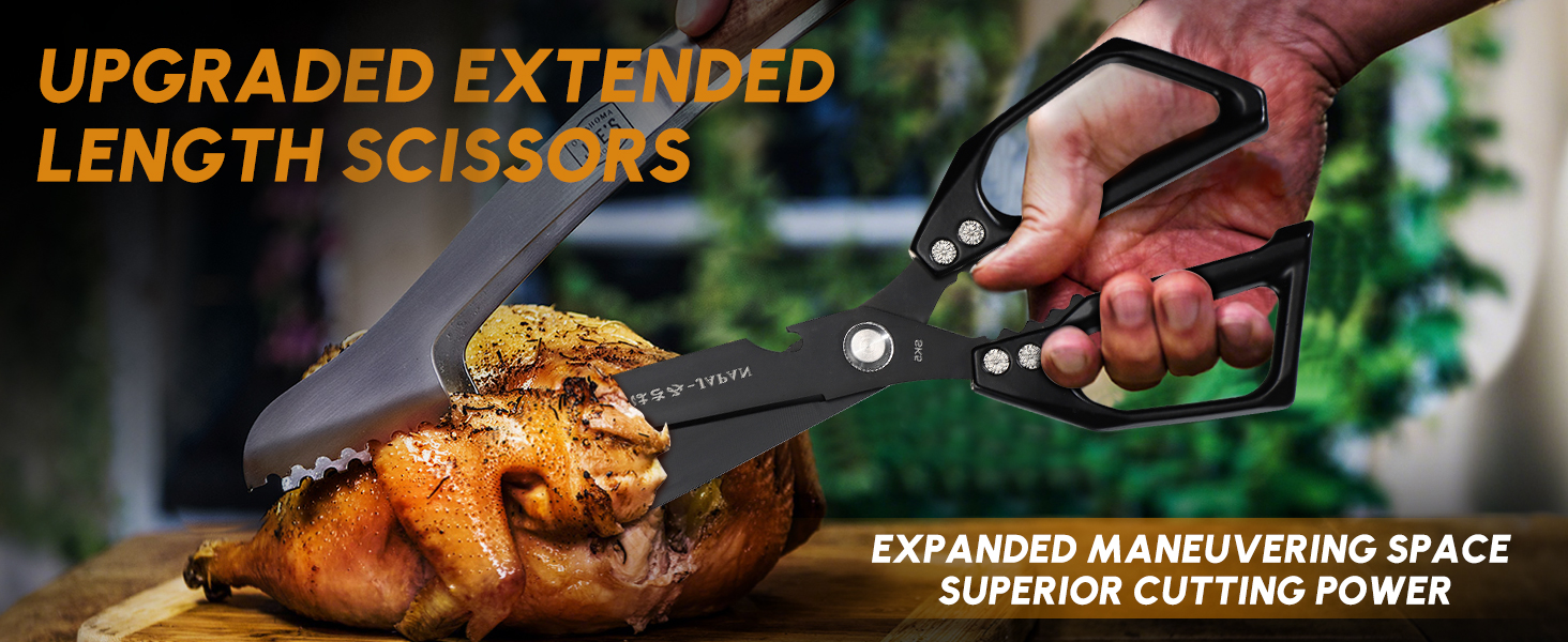 HUUSK Kitchen Shears Set Upgraded - Stainless Steel Kitchen Scissors, Sharp Meat Scissors, Heavy Duty Poultry Shear, Japanese Cooking Scissor for Food, Dishwasher Safe, Christmas Gifts for Men Women