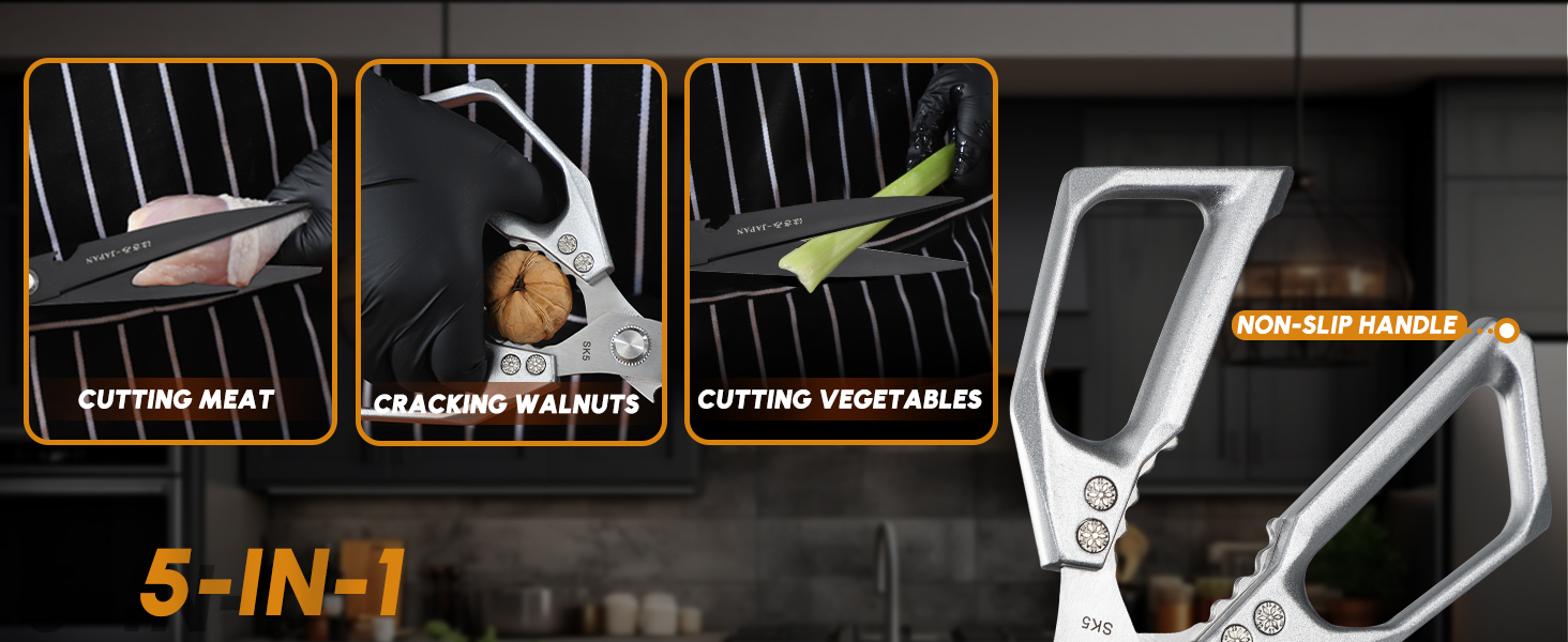 HUUSK Kitchen Shears Set Upgraded - Stainless Steel Kitchen Scissors, Sharp Meat Scissors, Heavy Duty Poultry Shear, Japanese Cooking Scissor for Food, Dishwasher Safe, Christmas Gifts for Men Women