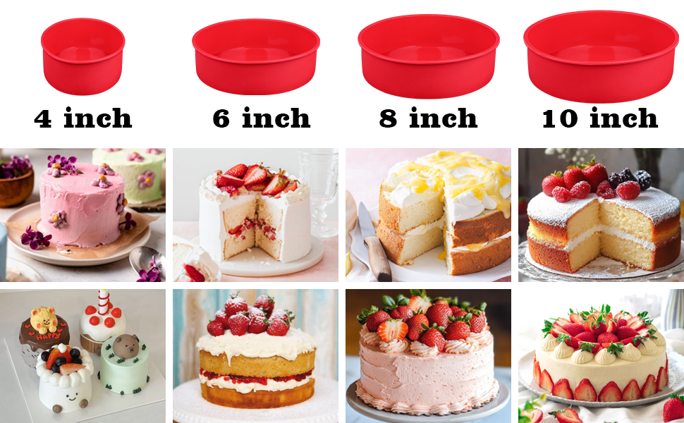 HUAKENER 4 Inch Cake Pan, 4 Pack Silicone Cake Molds with 100 Pieces Parchment Paper, Nonstick Round Cake Pan for Smash Cakes, Layer Cakes, Cheese Caks, Chocolate Cakes