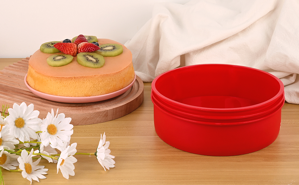 HUAKENER 4 Inch Cake Pan, 4 Pack Silicone Cake Molds with 100 Pieces Parchment Paper, Nonstick Round Cake Pan for Smash Cakes, Layer Cakes, Cheese Caks, Chocolate Cakes