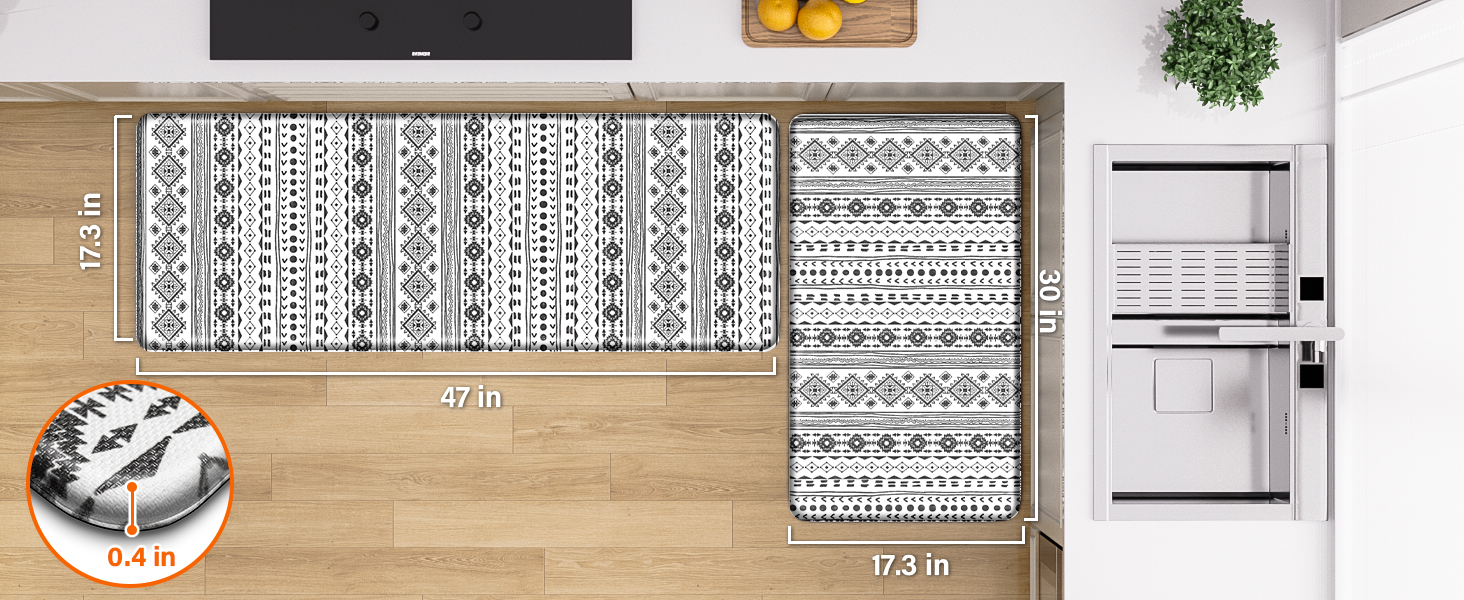 StepRite Kitchen Mats for Floor, Kitchen Rugs Sets of 2, Non-Slip Washable Kitchen Decor Rugs, Anti Fatigue Mats for Kitchen Floor, Sink, Office, Laundry, 17.3