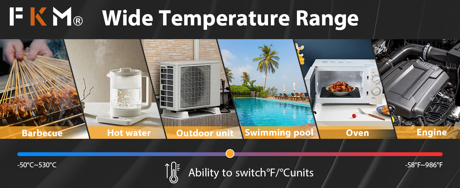 FKM Infrared Thermometer Gun Non-Contact Laser Temperature Gun,-58°F~986°F(-50°C~530°C) AdjustableEmissivity,Digital Thermometer Gun for Industrial,Kitchen Cooking,Oven,Automotive,HVAC,Not for Human