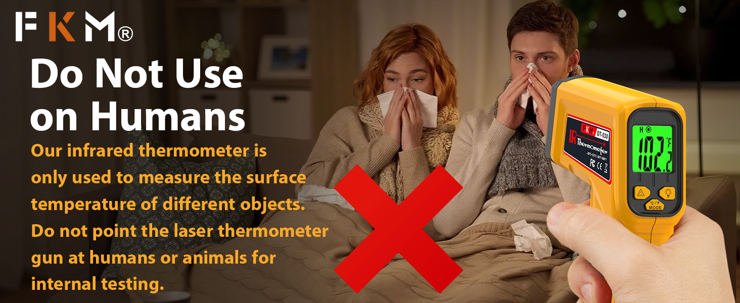 FKM Infrared Thermometer Gun Non-Contact Laser Temperature Gun,-58°F~986°F(-50°C~530°C) AdjustableEmissivity,Digital Thermometer Gun for Industrial,Kitchen Cooking,Oven,Automotive,HVAC,Not for Human