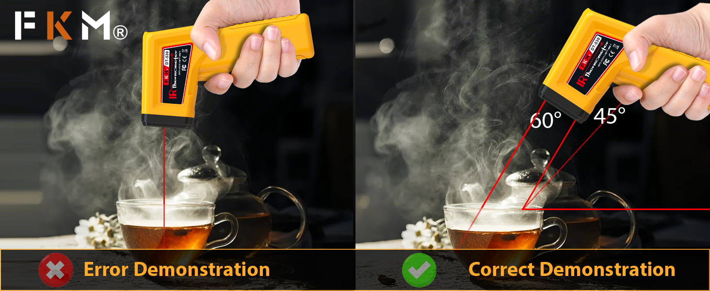 FKM Infrared Thermometer Gun Non-Contact Laser Temperature Gun,-58°F~986°F(-50°C~530°C) AdjustableEmissivity,Digital Thermometer Gun for Industrial,Kitchen Cooking,Oven,Automotive,HVAC,Not for Human