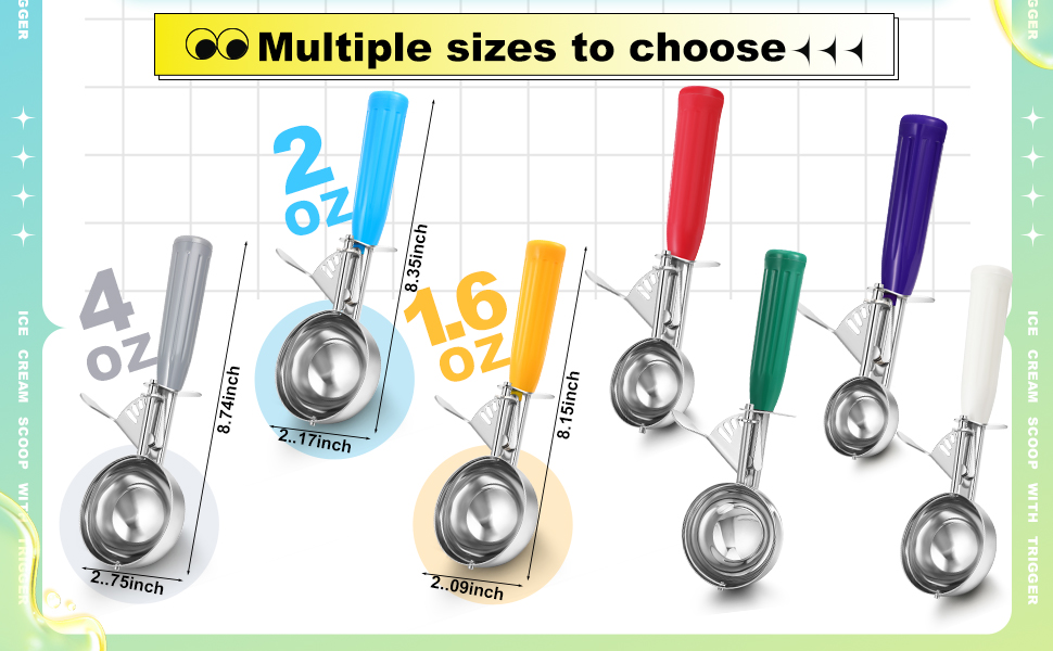 2 Pcs Release Cookie Scoops Ice Cream Scooper with Trigger Release Portion Scoop Stainless Steel for Portion Control, Baking Food, Cookie Dough, Cupcake Batter (2 oz,Blue)