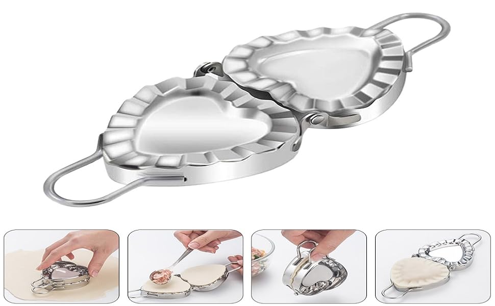Dumpling Maker Empanada Maker Press: Heart Shaped Stainless Steel Dumpling Pie Mold Machine with Handle for Empanada Ravioli Pierogi Hand Pie 7.36 Inches