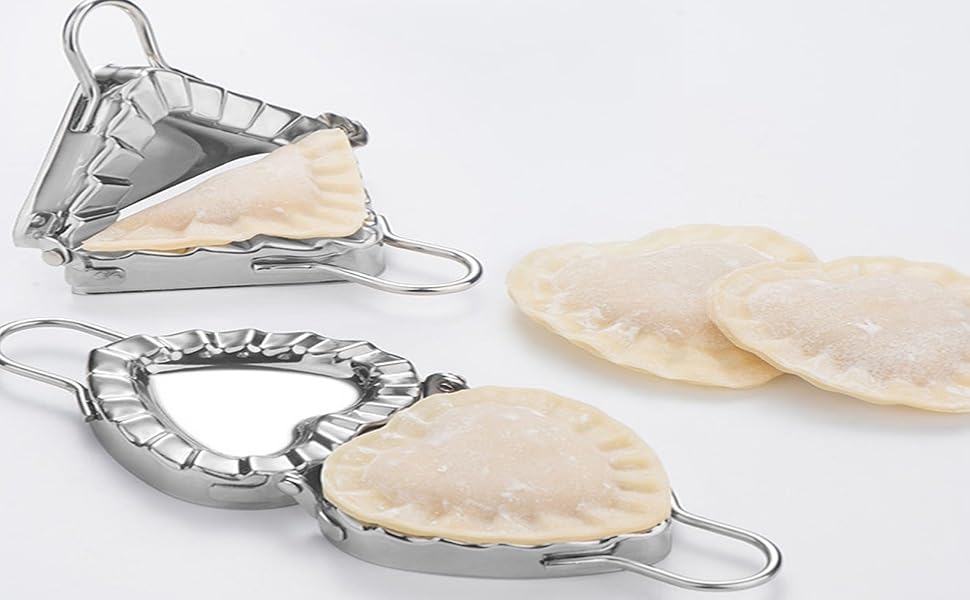 Dumpling Maker Empanada Maker Press: Heart Shaped Stainless Steel Dumpling Pie Mold Machine with Handle for Empanada Ravioli Pierogi Hand Pie 7.36 Inches