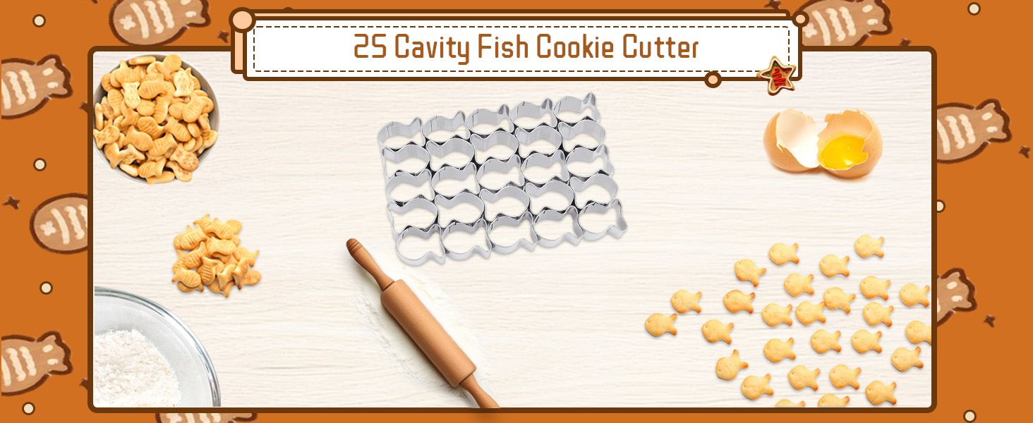 Cracker Cutter for Gold Fish,Stainless Steels Small Cookie Cutters,25 Cavity Fish Cookie Cutter,Mini Gold Molds for Crackers,Non-stick Dough