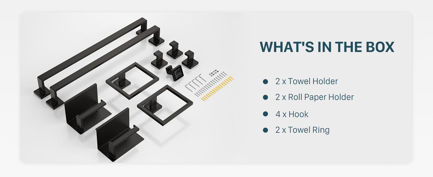 10-Piece 23.6 Inch Matte Black Bathroom Hardware Accessories Set, Bath Towel Bar Set, SUS304 Stainless Steel Toilet Paper Holder with Shelf, Towel Hooks, Towel Rings Wall Mounted