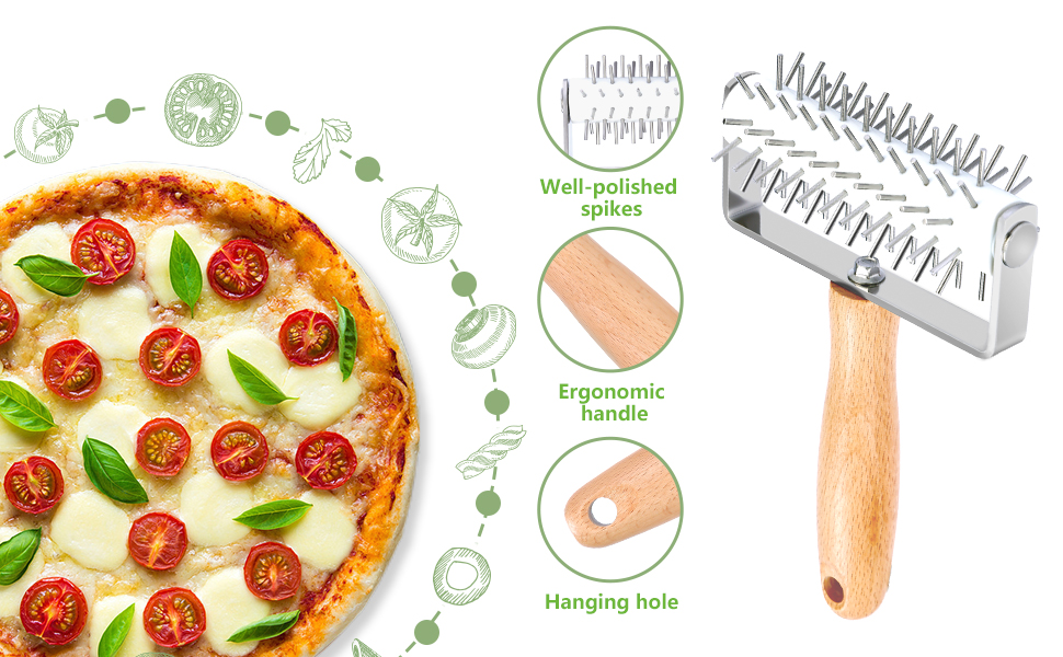 Pizza Dough Docker, Professional Dough Roller with Wooden Handle, Sturdy Pizza Docking Tool that Prevents Dough from Blistering, Time-Saver for Making Pizza Cookie Pie Pastry