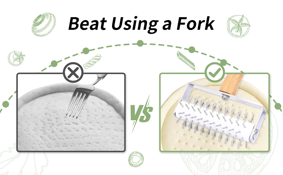 Pizza Dough Docker, Professional Dough Roller with Wooden Handle, Sturdy Pizza Docking Tool that Prevents Dough from Blistering, Time-Saver for Making Pizza Cookie Pie Pastry