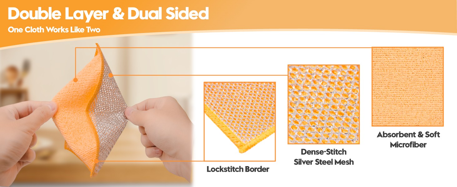 16 Pcs Multipurpose Wire Dishwashing Rags, Upgraded Dual-Sided Non Scratch Wire Dishcloth, Reusable Metal Wash Cloth, Steel Wool Cleaning Cloths for Kitchen, Cookware, Sinks, Stove Tops