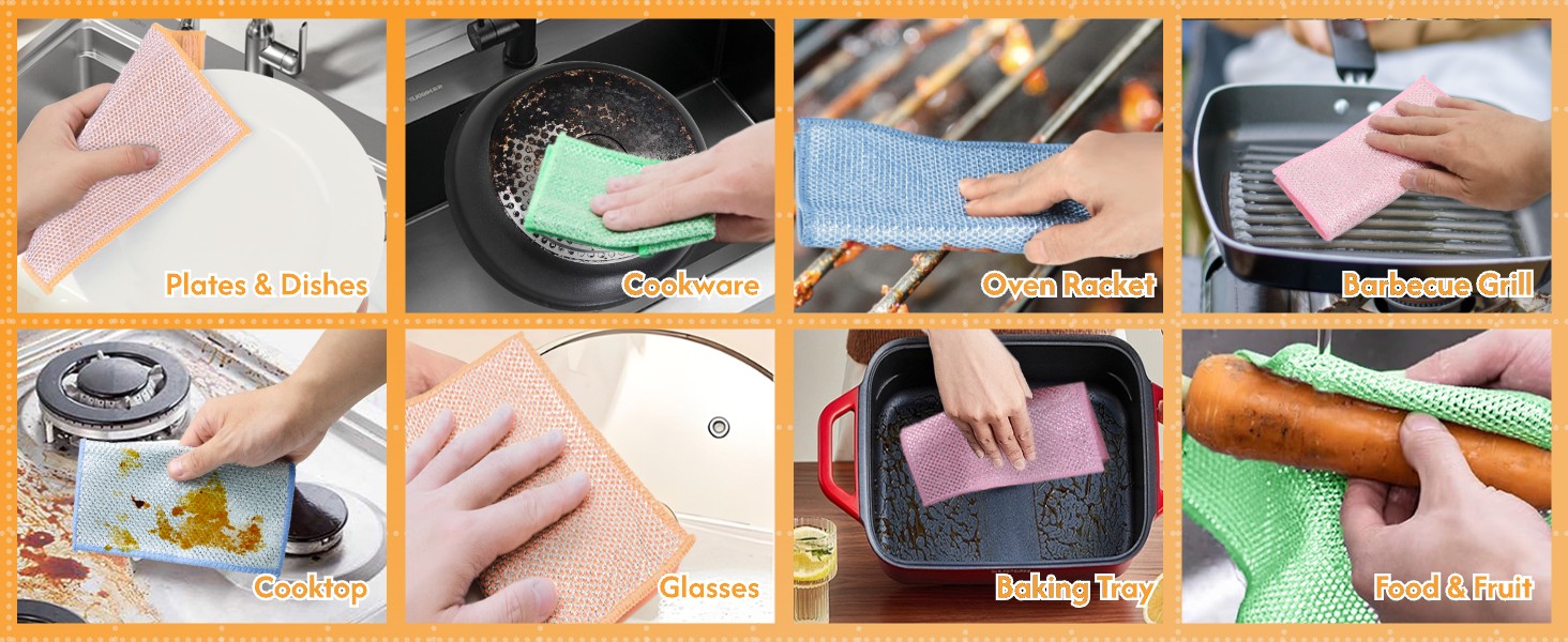 16 Pcs Multipurpose Wire Dishwashing Rags, Upgraded Dual-Sided Non Scratch Wire Dishcloth, Reusable Metal Wash Cloth, Steel Wool Cleaning Cloths for Kitchen, Cookware, Sinks, Stove Tops