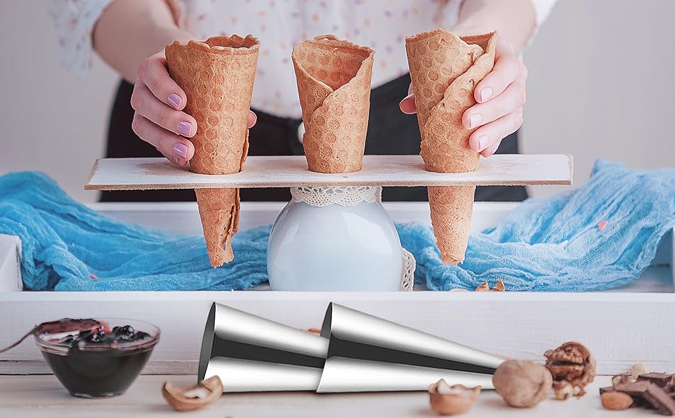 Cream Horn Molds for Baking, 23pcs Horn Forms Set, Non-stick Stainless Steel 15pcs Cone Shaped with Cleaning Brush, Piping Tip, Piping Bag, for ice Cream Cones, Puff Pastry, Baking Cones