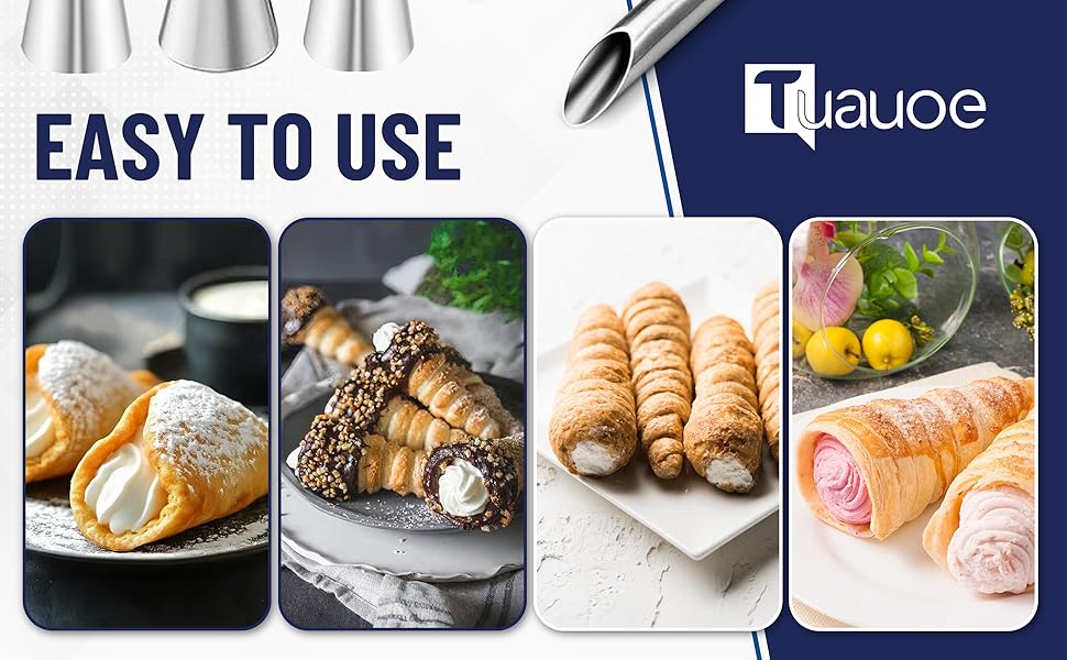 Cream Horn Molds for Baking, 23pcs Horn Forms Set, Non-stick Stainless Steel 15pcs Cone Shaped with Cleaning Brush, Piping Tip, Piping Bag, for ice Cream Cones, Puff Pastry, Baking Cones