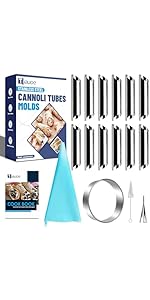 Cream Horn Molds for Baking, 23pcs Horn Forms Set, Non-stick Stainless Steel 15pcs Cone Shaped with Cleaning Brush, Piping Tip, Piping Bag, for ice Cream Cones, Puff Pastry, Baking Cones