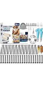 Cream Horn Molds for Baking, 23pcs Horn Forms Set, Non-stick Stainless Steel 15pcs Cone Shaped with Cleaning Brush, Piping Tip, Piping Bag, for ice Cream Cones, Puff Pastry, Baking Cones