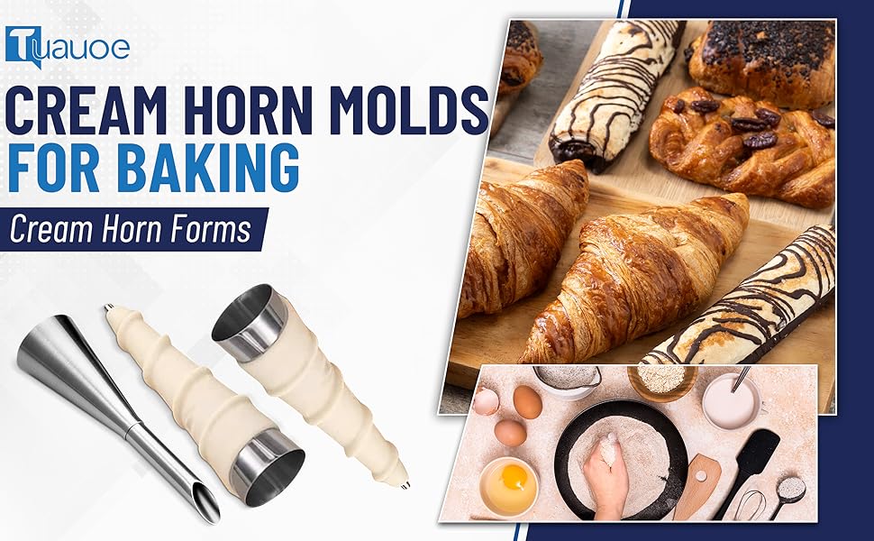 Cream Horn Molds for Baking, 23pcs Horn Forms Set, Non-stick Stainless Steel 15pcs Cone Shaped with Cleaning Brush, Piping Tip, Piping Bag, for ice Cream Cones, Puff Pastry, Baking Cones