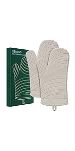 Beneno Kitchen Oven Mitts 2-Pack Heat Resistant to 500°F with Non-Slip Silicone Grip, Extra Long 14.3
