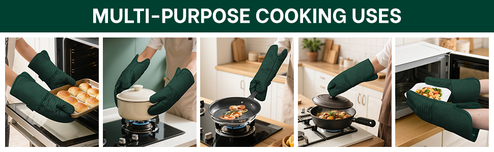 Beneno Kitchen Oven Mitts 2-Pack Heat Resistant to 500°F with Non-Slip Silicone Grip, Extra Long 14.3